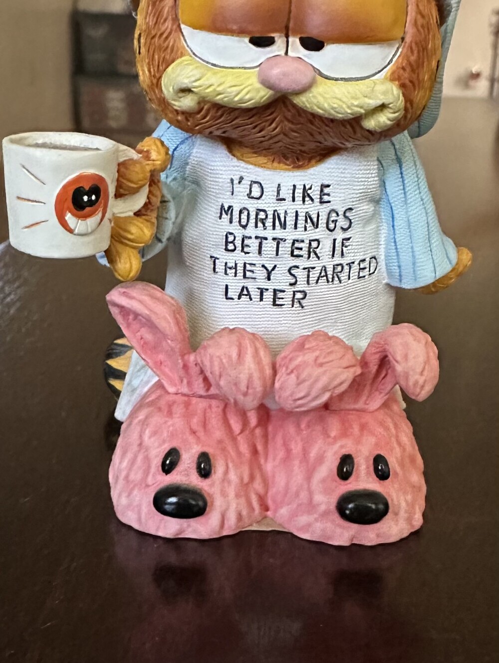 Garfield Pink Bunny Slipper Figurine - Cute Morning Coffee Decor